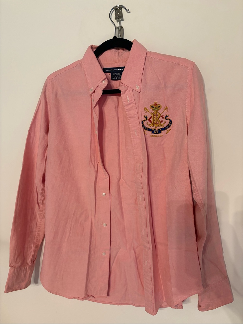 Ralph Lauren Pink Crest Button-Down Oxford Shirt Women Size 10
